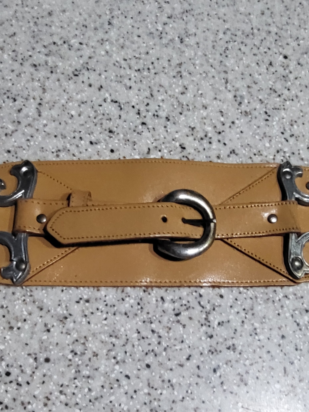 Wide Tan Leather Belt with Silver Hardware